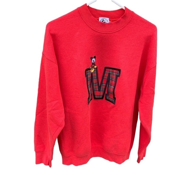 mickey & co. Tops - Vintage Mickey & Co Sweatshirt Red Crewneck Plaid Disney World Mickey Mouse